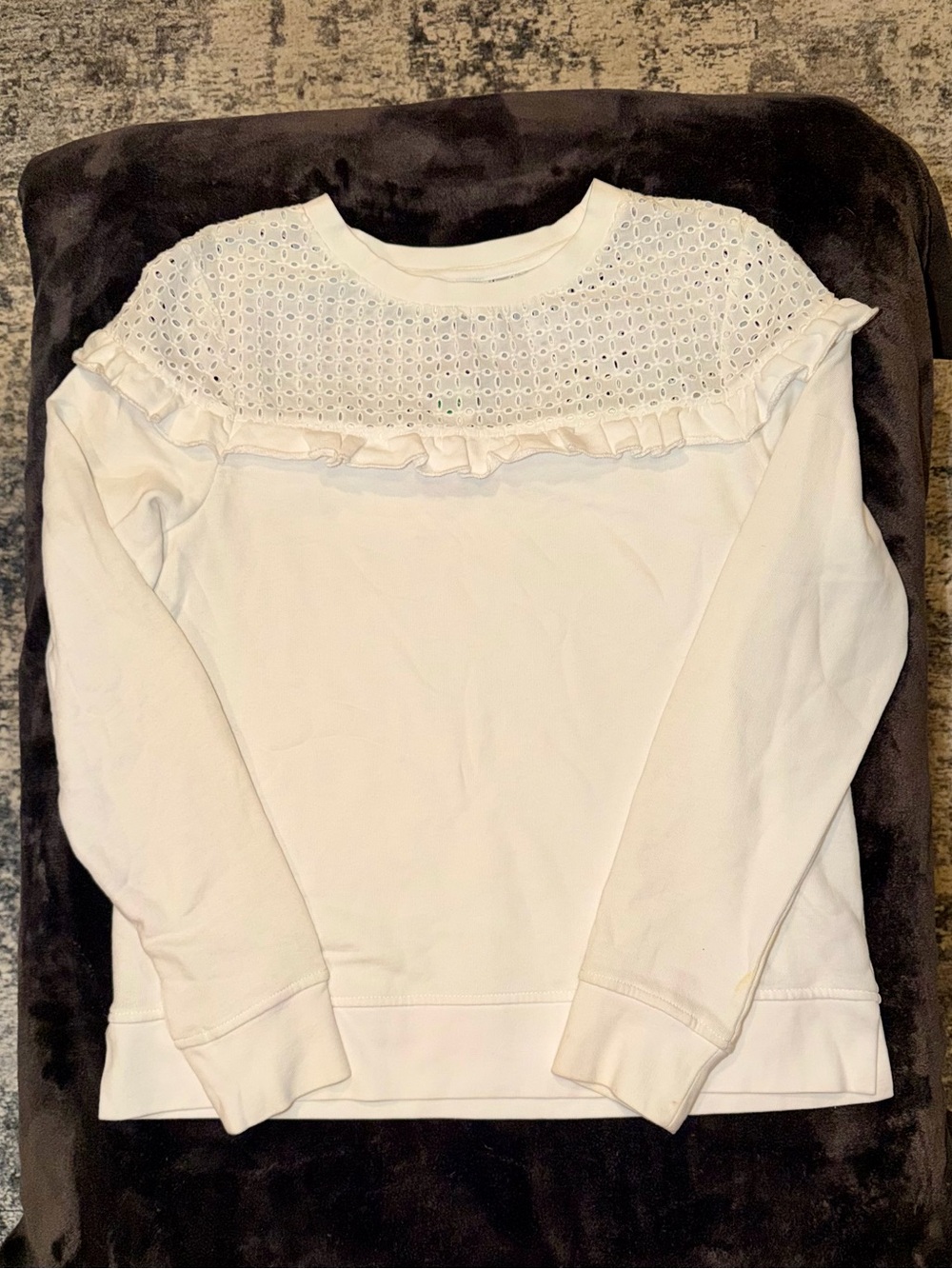 crown & ivy White Eyelet Yoke Ruffle Long Sleeve Top